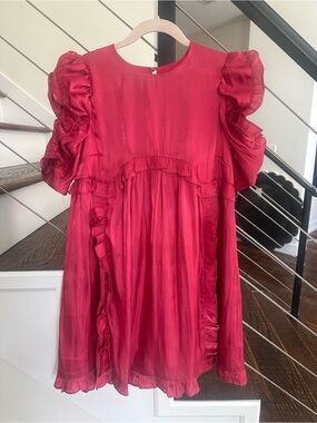 Storia Fuschia Raspberry Ruffle Babydoll Dress Small Romantic Tiered Mini Dress